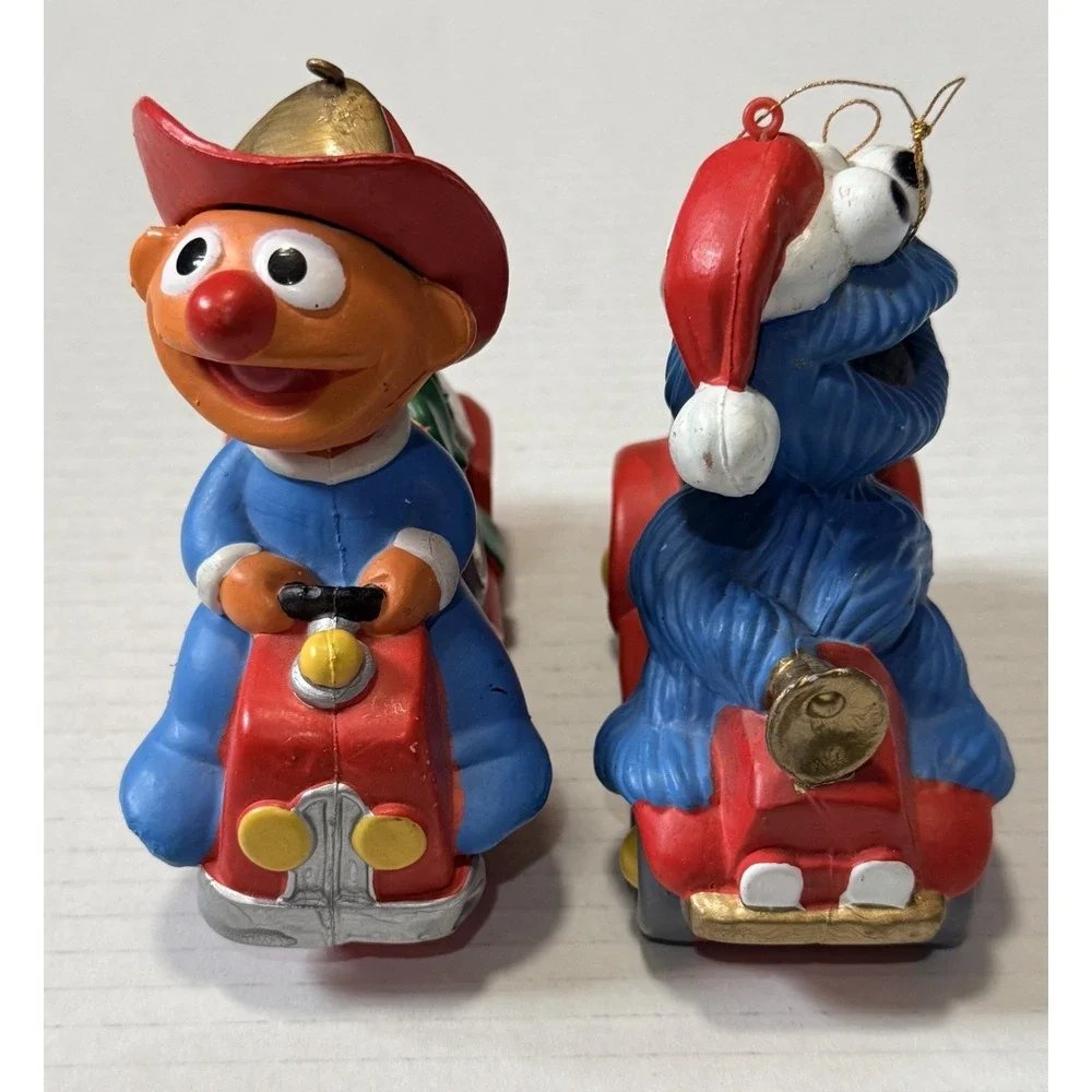 SESAME STREET Vintage Ernie & Cookie Monster Christmas Ornaments Cars JIM HENSON